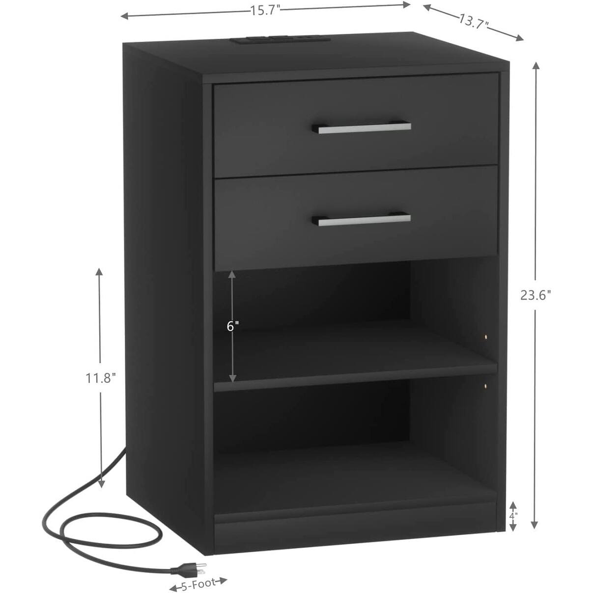 Set of 2 Nightstand with Charging Station, Bedside Table 13.8"D x 15.7